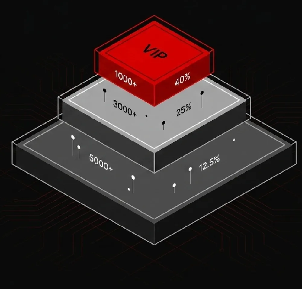 VIP 40%, Gold 25%, Standard 12.5%